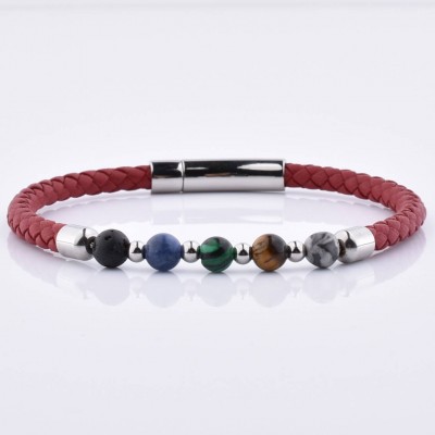 Brand New Different Natural Stone Women Red Leather Mens Bracelet With Magnetic Clasp