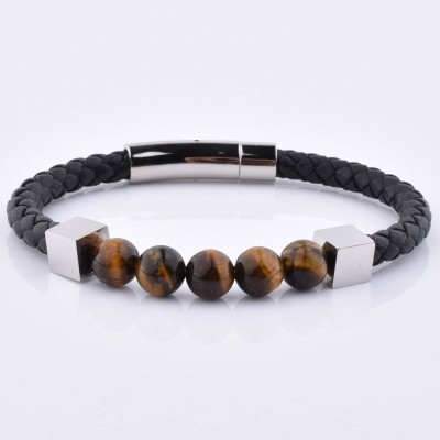 New Crazy Design Fashion Jewelry Leather Wrap Gemstone Clasp Black Charm Bracelet