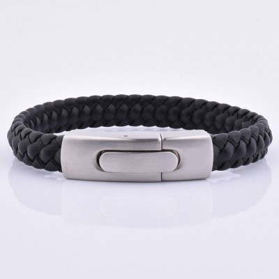 Brand New Hot Selling Fashion Men Leather Brushed Color Stainless Steel Button Bracelet