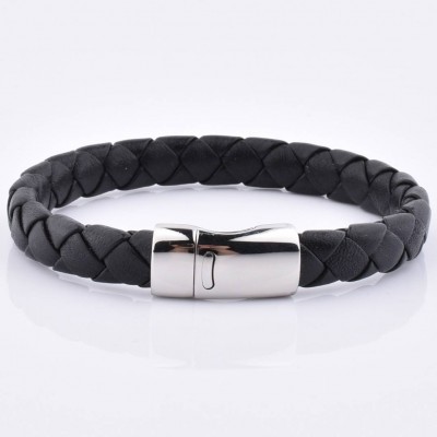 Brand New Personalized Jewelry Handmade Mens Braided Leather Magnet Clasp Stainless Bracelet